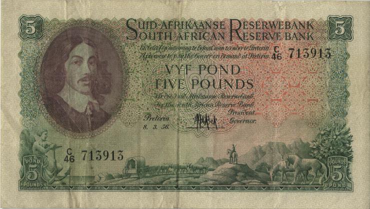 Südafrika / South Africa P.097c 5 Pounds 08.03.1956 (Afrikaans) (3) 