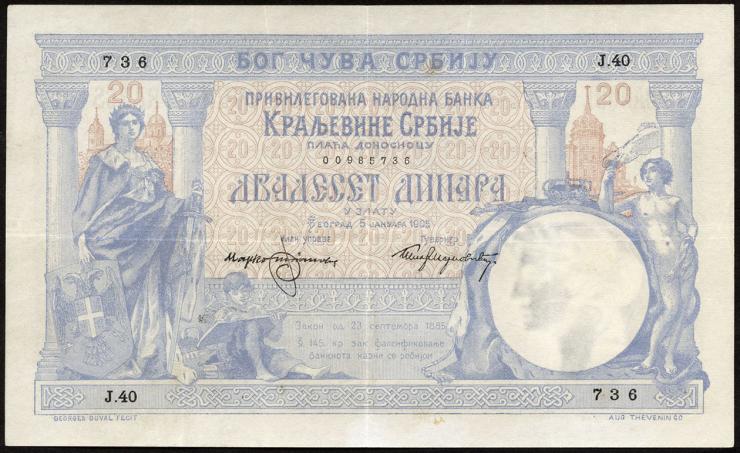 Serbien / Serbia P.11 20 Dinara 1905 (3+) 
