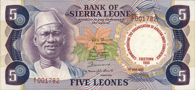 Sierra Leone P.12 5 Leones 1980 Gedenkausgabe (1) 