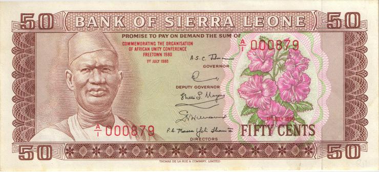 Sierra Leone P.09 50 Cents 1980 Gedenkausgabe (1-) 