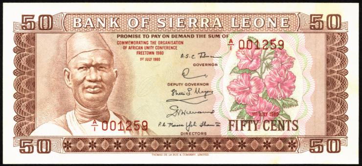 Sierra Leone P.09 50 Cents 1980 Gedenkausgabe (1) 