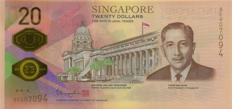 Singapur / Singapore P.63F 20 Dollars (2019) Polymer (1) im Folder 