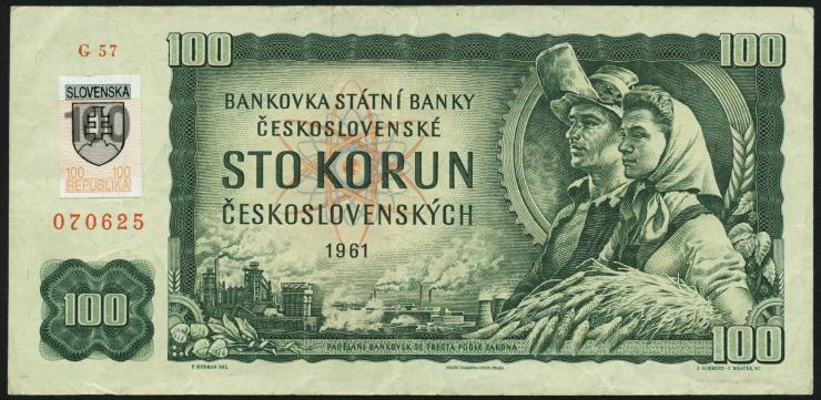 Slowakei / Slovakia P.17c 100 Korun (1993) mit Klebemarke (3) 