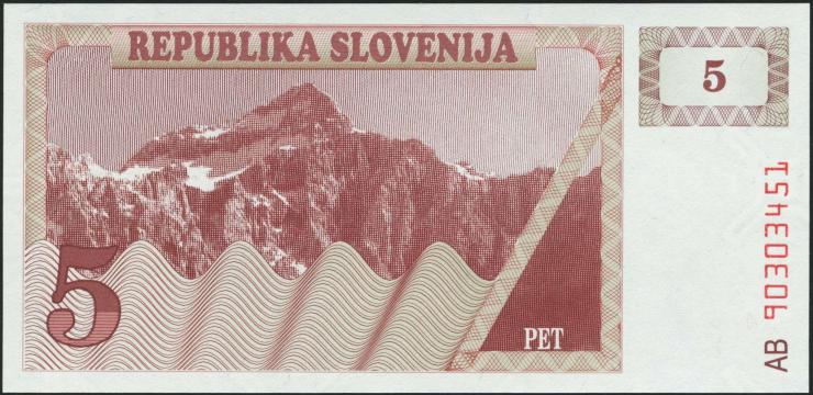 Slowenien / Slovenia P.03a 5 Tolarjew 1990 (1) 