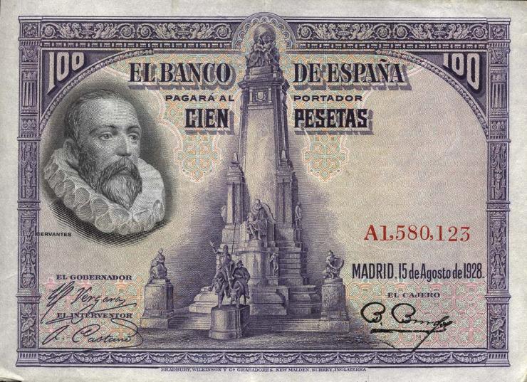 Spanien / Spain P.076 100 Pesetas 1928 (2) 