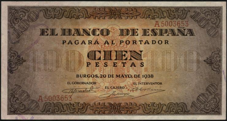 Spanien / Spain P.113 100 Pesetas 1938 (2) 