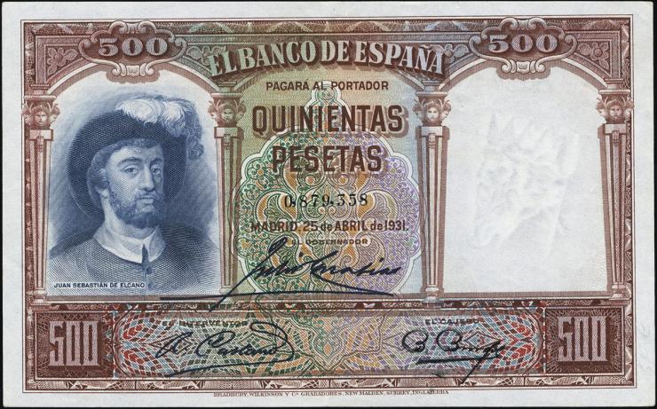 Spanien / Spain P.084 500 Pesetas 1931 (2+) 