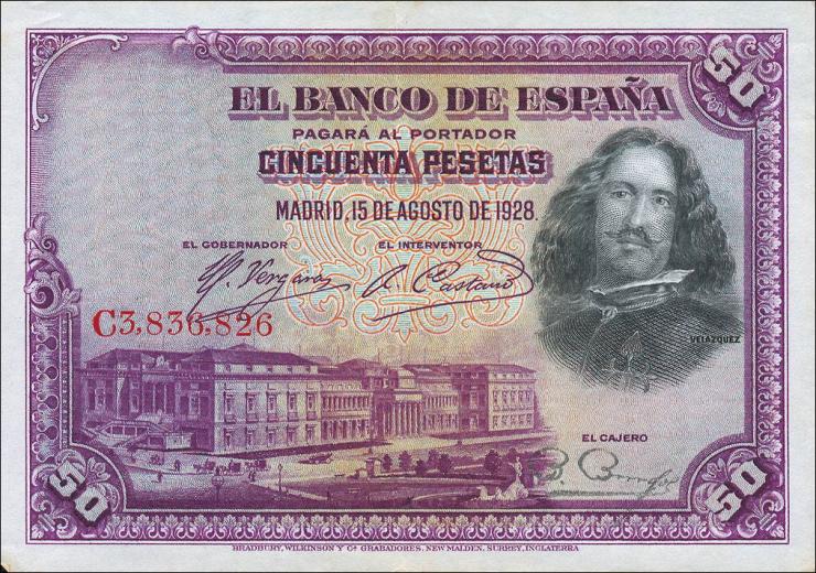 Spanien / Spain P.075b 50 Pesetas 1928 (1) 