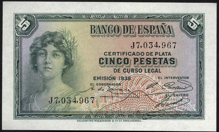 Spanien / Spain P.085 5 Pesetas 1935 (1936) (1) 