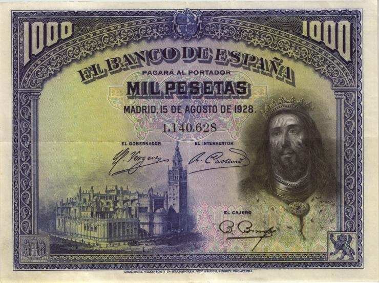 Spanien / Spain P.078 1000 Pesetas 1928 (2) 