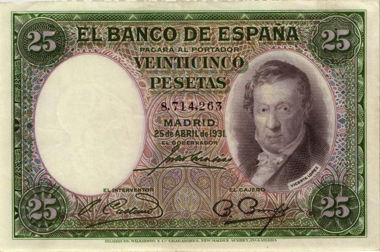 Spanien / Spain P.081 25 Pesetas 1931 (2) 