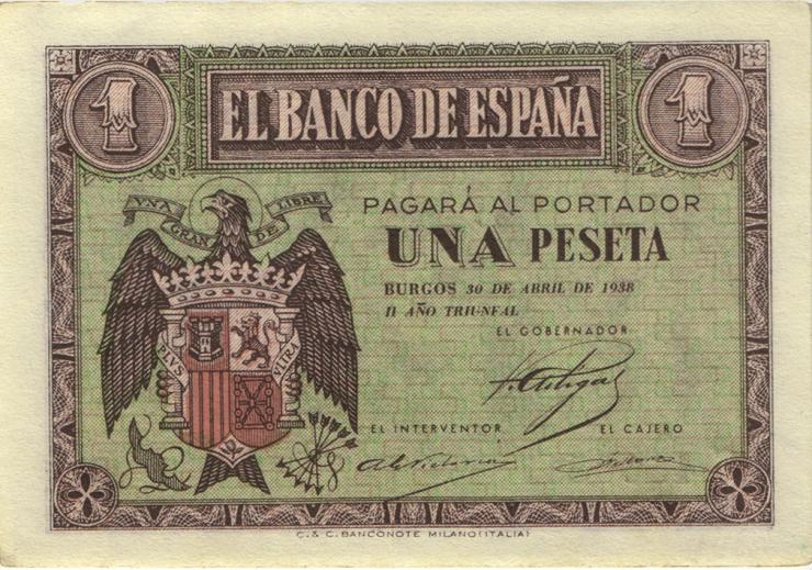 Spanien / Spain P.108 1 Peseta 1938 (1/1-) 
