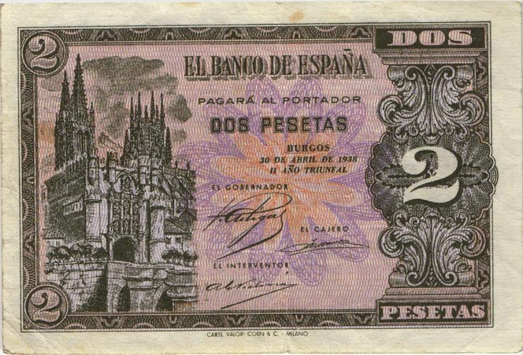 Spanien / Spain P.109 2 Pesetas 1938 (3) 