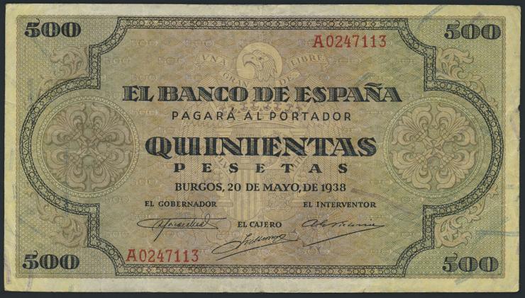 Spanien / Spain P.114 500 Pesetas 1938 (3) 