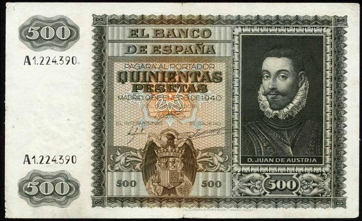 Spanien / Spain P.119 500 Pesetas 1940 (1945) (3+) 