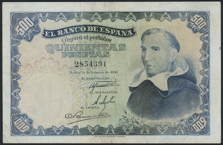 Spanien / Spain P.132 500 Pesetas 1946 (1949) (3) 