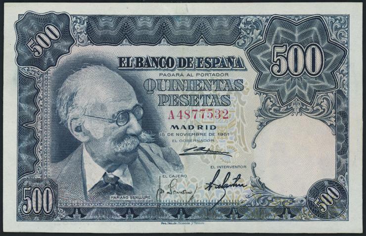 Spanien / Spain P.142 500 Pesetas 1951 (2+) 
