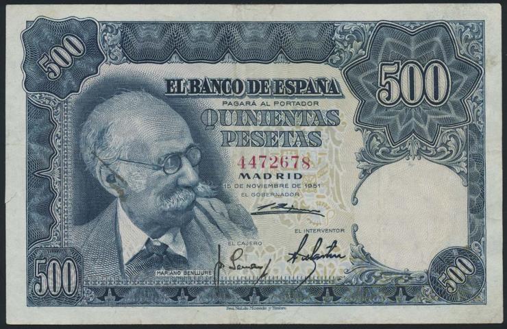 Spanien / Spain P.142 500 Pesetas 1951 (3) 