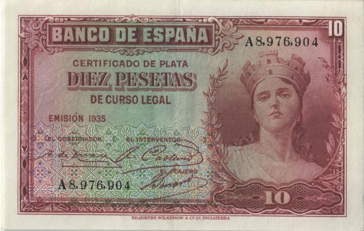 Spanien / Spain P.086 10 Pesetas 1935 (2) 