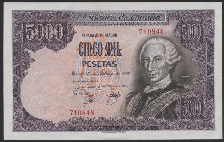 Spanien / Spain P.155 5.000 Pesetas 1976 (78) 6-stellig (1) 