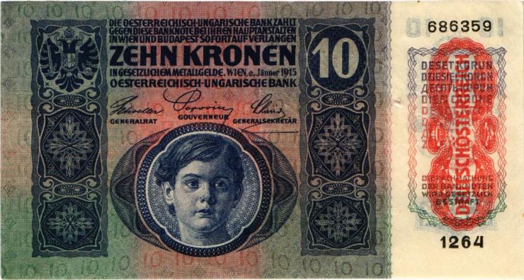 Österreich / Austria P.051 10 Kronen 1915 (1919) (3) 