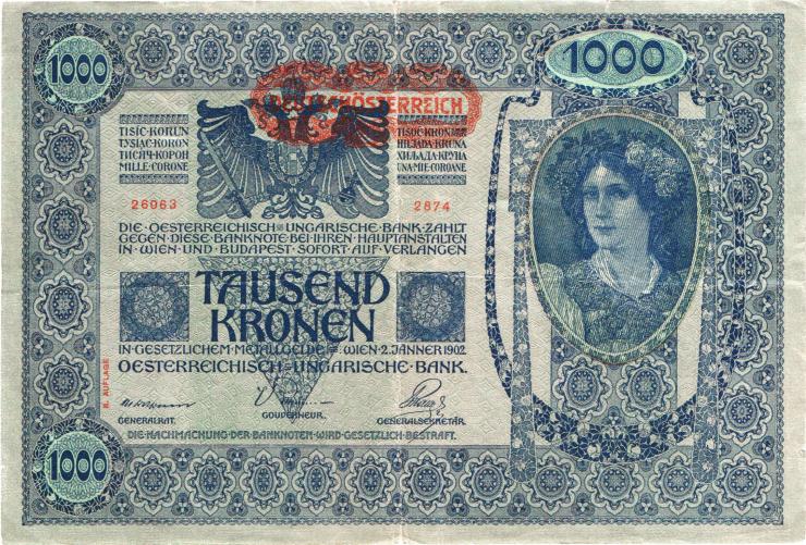 Österreich / Austria P.061 1000 Kronen 1902 (1919) II. Auflage (2) 