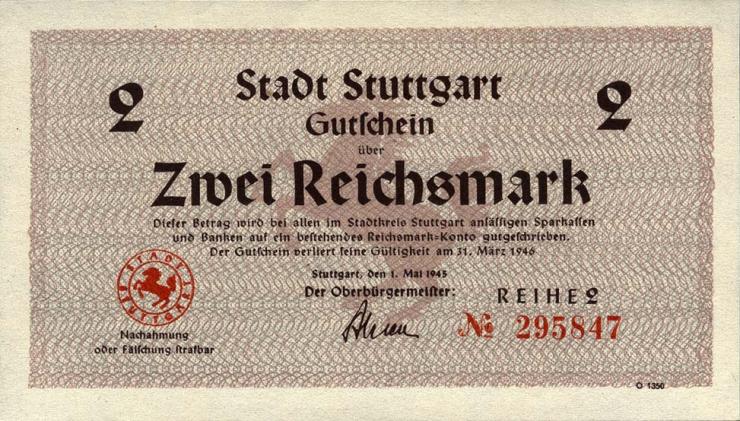 Notgeld Stadt Stuttgart 2 Reichsmark 1.5.1945 (1-) 