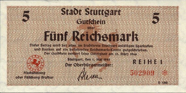 Notgeld Stadt Stuttgart 5 Reichsmark 1.5.1945 (1) 