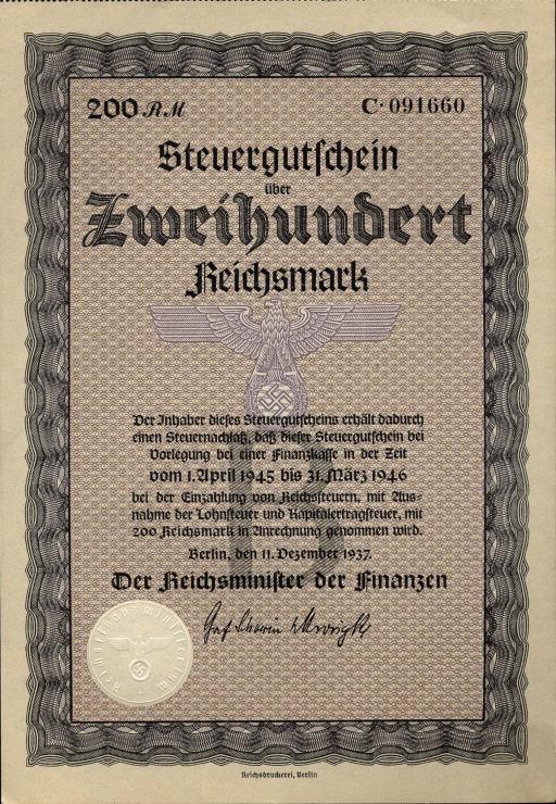 Steuergutschein 200 Reichsmark 1937 (1) 
