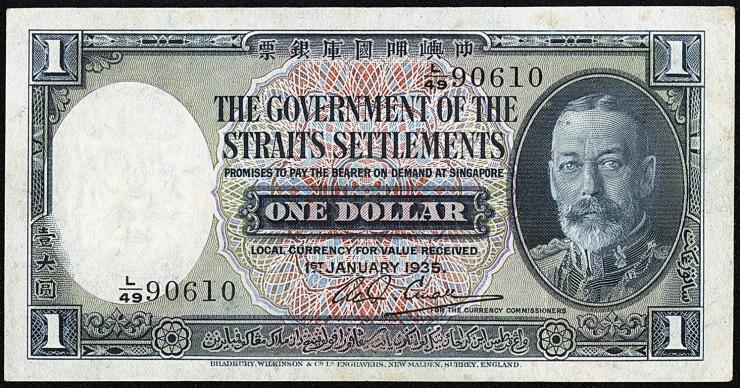 Straits Settlements P.16b 1 Dollar 1935 (3/2) 