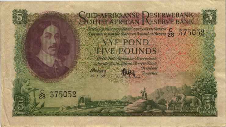 Südafrika / South Africa P.097b 5 Pounds 1953 (Afrikaans) (3) 