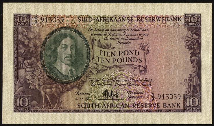 Südafrika / South Africa P.099 10 Pounds 6.11.1957 (Afrikaans) (2/1) 