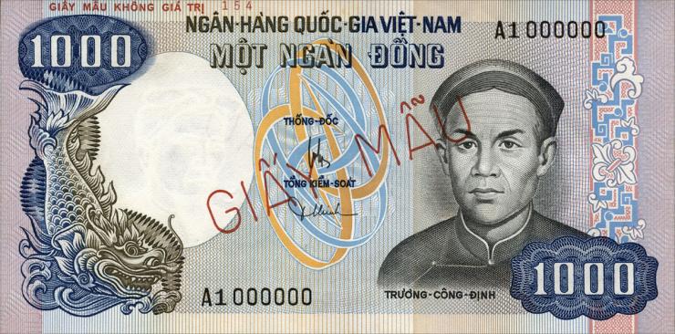 Südvietnam / Viet Nam South P.034A 1000 Dong (1975) Specimen (1) 