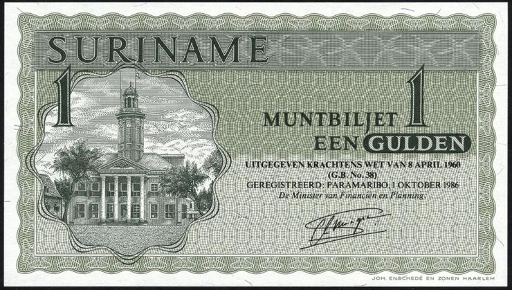 Surinam / Suriname P.116i 1 Gulden 1986 (1) 
