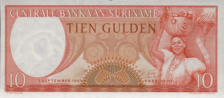 Surinam / Suriname P.121b 10 Gulden 1963 (1) 