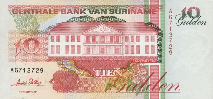 Surinam / Suriname P.137b 10 Gulden 1996 (1) 