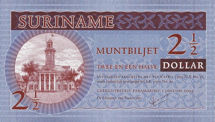 Surinam / Suriname P.156 2 1/2 Dollars 2004 (1) 