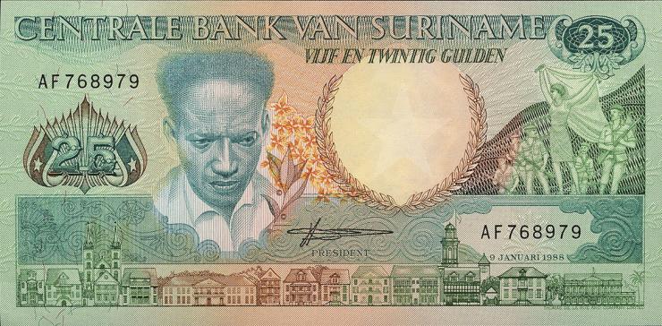 Surinam / Suriname P.132b 25 Gulden 1988 (1) 