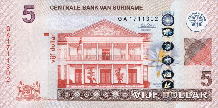 Surinam / Suriname P.162a 5 Dollars 2010 (1) 