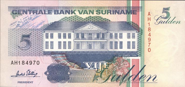 Surinam / Suriname P.136b 5 Gulden 1996 (1) 
