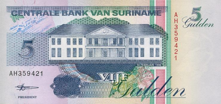 Surinam / Suriname P.136b 5 Gulden 1998 (1) 