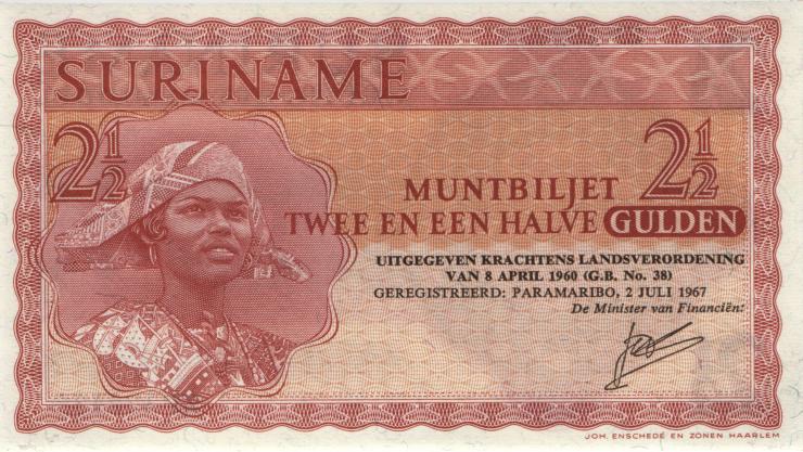 Surinam / Suriname P.117b 2 1/2 Gulden 1967 ZR (1) 