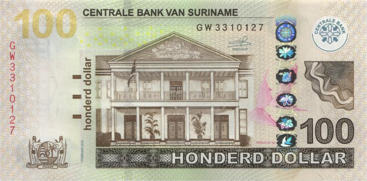 Surinam / Suriname P.166d 100 Dollars 2019 (1) 