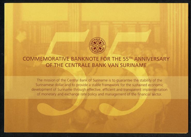 Surinam / Suriname P.167 50 Dollar 2012 "55 Jahre Zentralbank" im Folder (1) 
