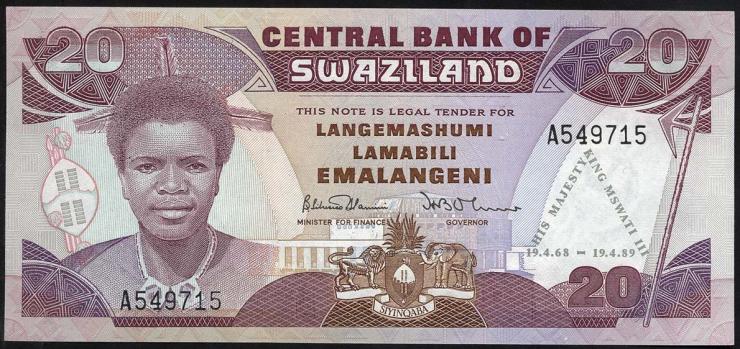 Swasiland / Swaziland P.17 20 Emalangeni 1989 Gedenkbanknote (1) 