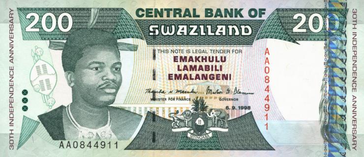 Swasiland / Swaziland P.28 200 Emalangeni 1998 (1) Gedenkbanknote 