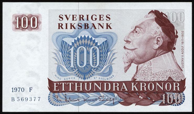 Schweden / Sweden P.54a 100 Kronen 1970 Gustav II. (1) 