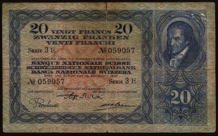 Schweiz / Switzerland P.39b 20 Franken 1930 (4) 