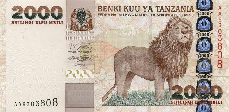 Tansania / Tanzania P.37a 2000 Shillings(2003) Löwe (1) 