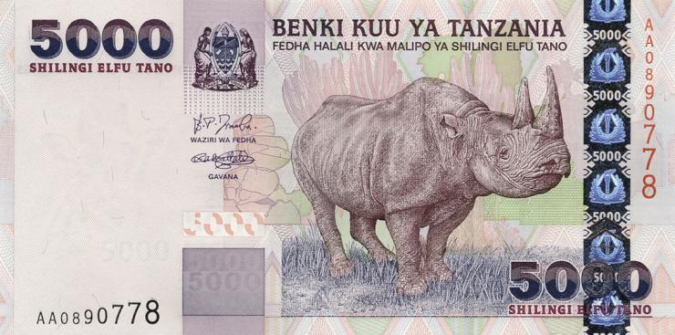 Tansania / Tanzania P.38 5000 Shillings (2003) (1) Nashorn 